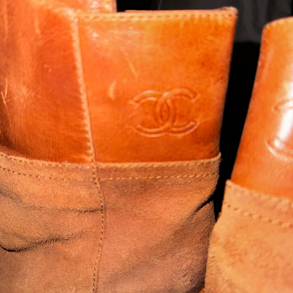 Chanel Brown Suede Logo Boots